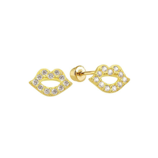 14 Karat Yellow Gold CZ Lips Screw Back Stud Earrings | Silver Palace Inc.