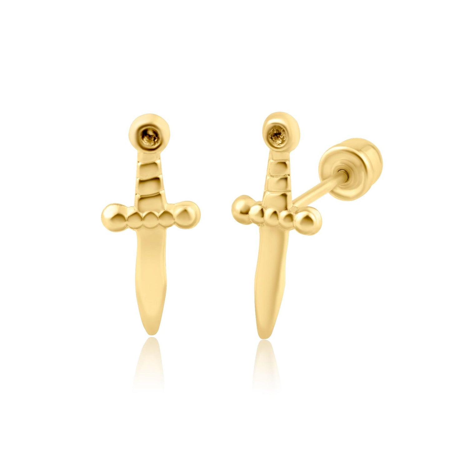 14 Karat Yellow Gold Sword Screw Back Earring | Silver Palace Inc.