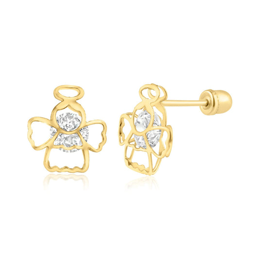 14 Karat Yellow Gold Angel Sihoutte CZ Screw Back Earring | Silver Palace Inc.