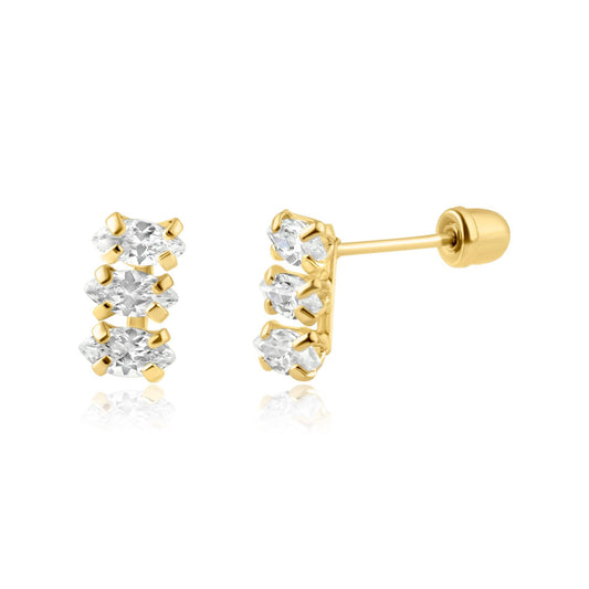 14 Karat Yellow Gold Three Marquis CZ Screw Back Earring | Silver Palace Inc.