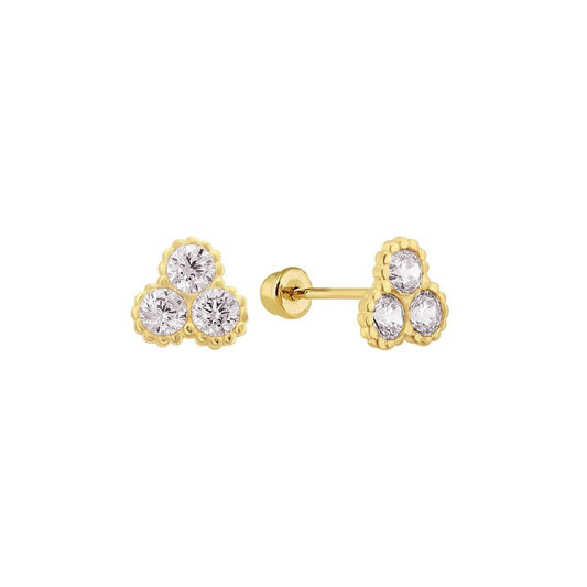 14 Karat Yellow Gold 3 CZ Screw Back Stud Earrings | Silver Palace Inc.