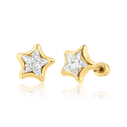 14 Karat Yellow Gold Bezel 5mm Star Screw Back Earring | Silver Palace Inc.