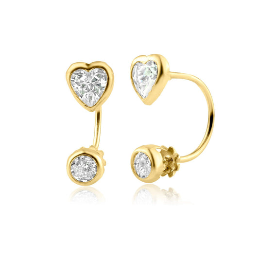 14 Karat Yellow Gold Heart CZ Telephone Style Earrings | Silver Palace Inc.