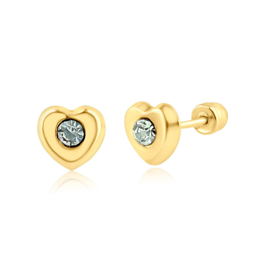 14 Karat Yellow Gold Heart CZ Screw Back Earring | Silver Palace Inc.