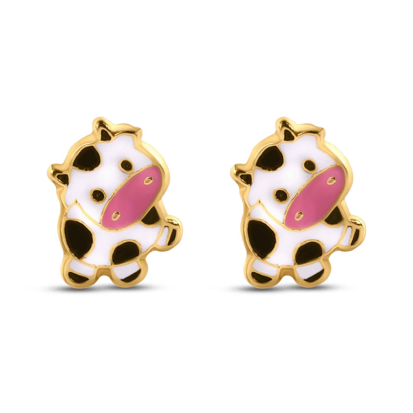 14E00338. - 14 Karat Yellow Gold Little Cow Screw Back Earrings