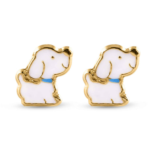 14E00429. - 14 Karat Yellow Dog Screw Back Earrings