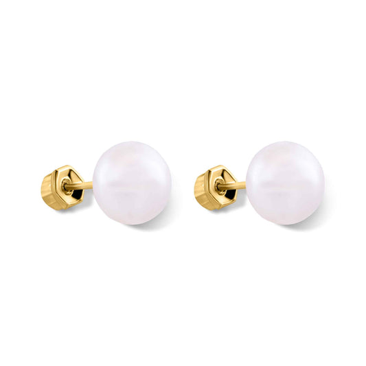 14E00435. - 14 Karat Yellow 7mm Pearl Screw Back Earrings