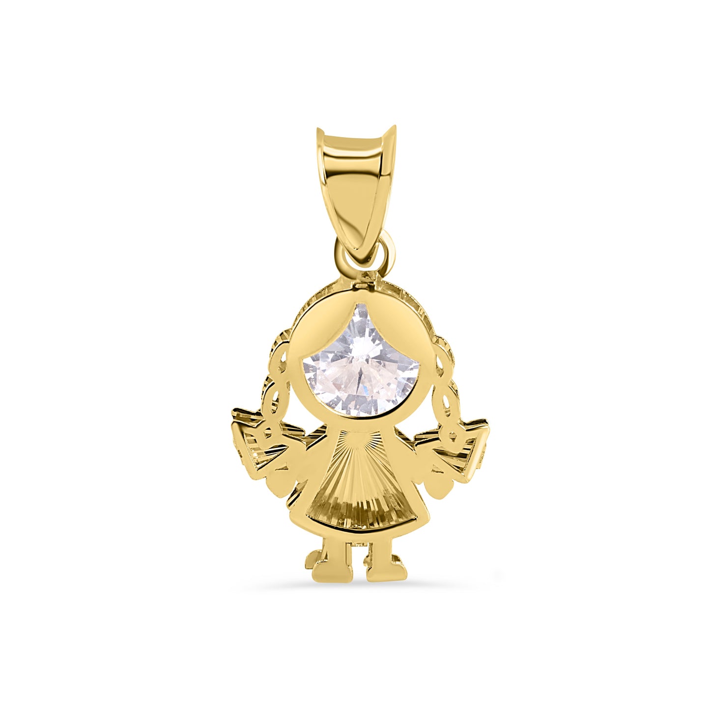 14P00136. - 14 Karat Yellow Gold Girl Cutout Diamond Cut Clear CZ Pendant