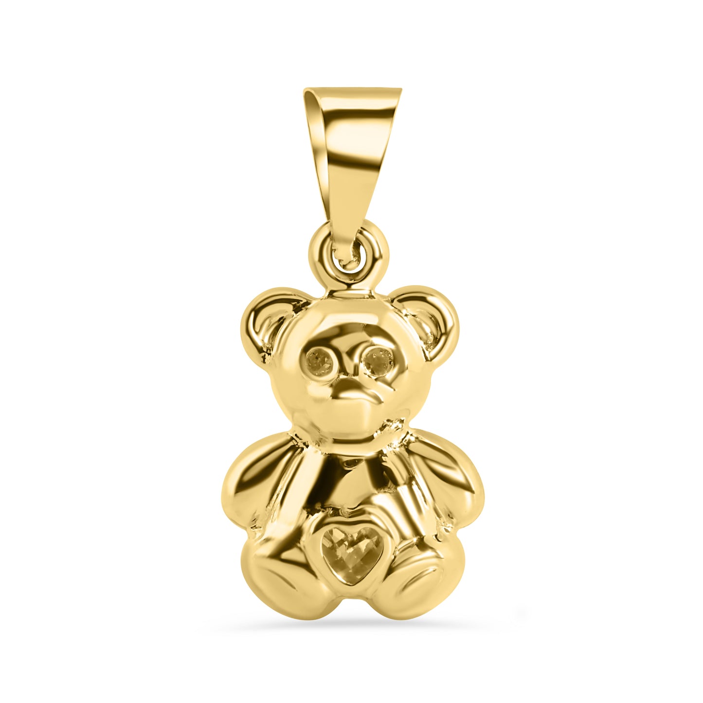 14P00138. - 14 Karat Yellow Gold Teddy Bear Heart Clear CZ Pendant