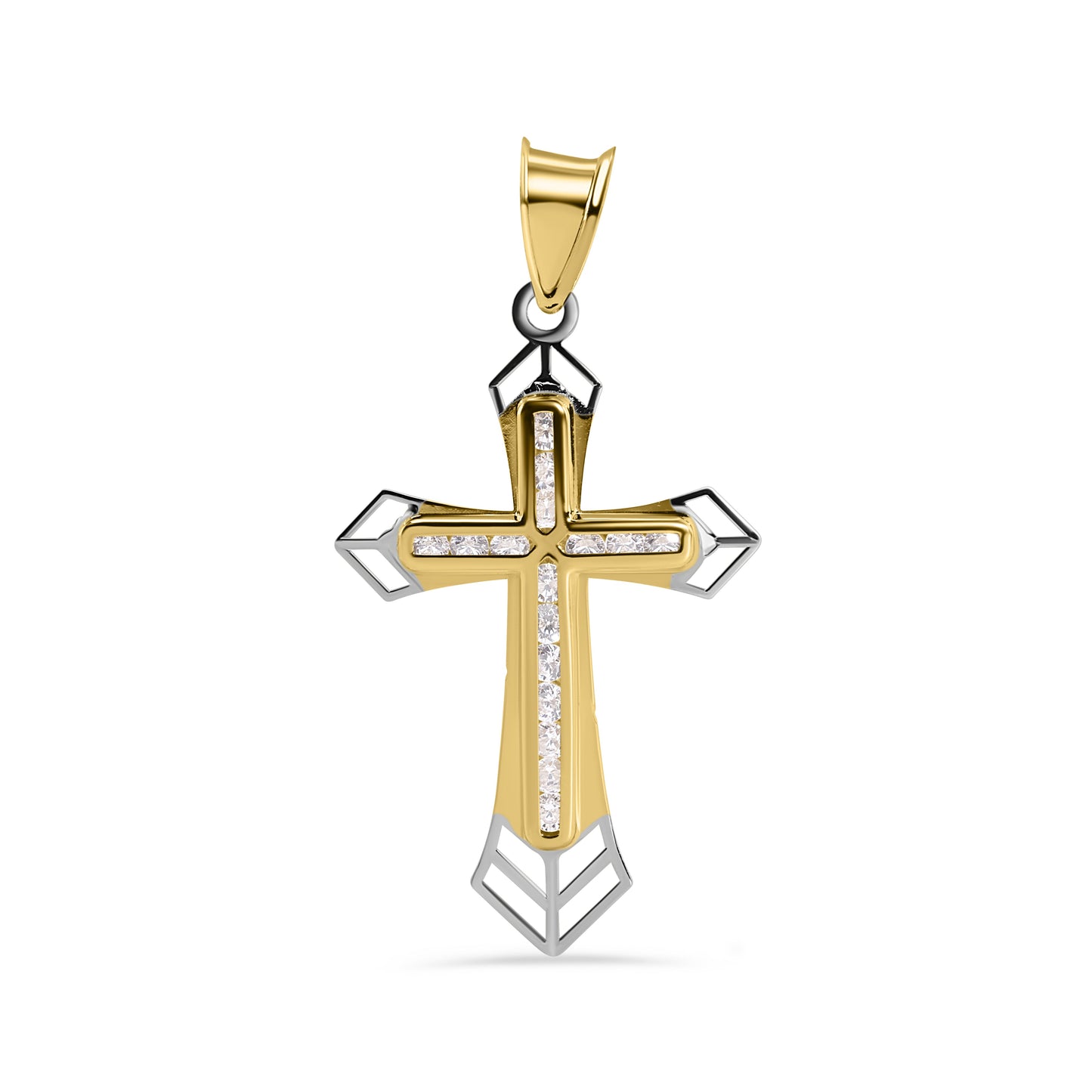 14P00143. - 14 Karat Yellow Gold Cross Clear CZ Pendant