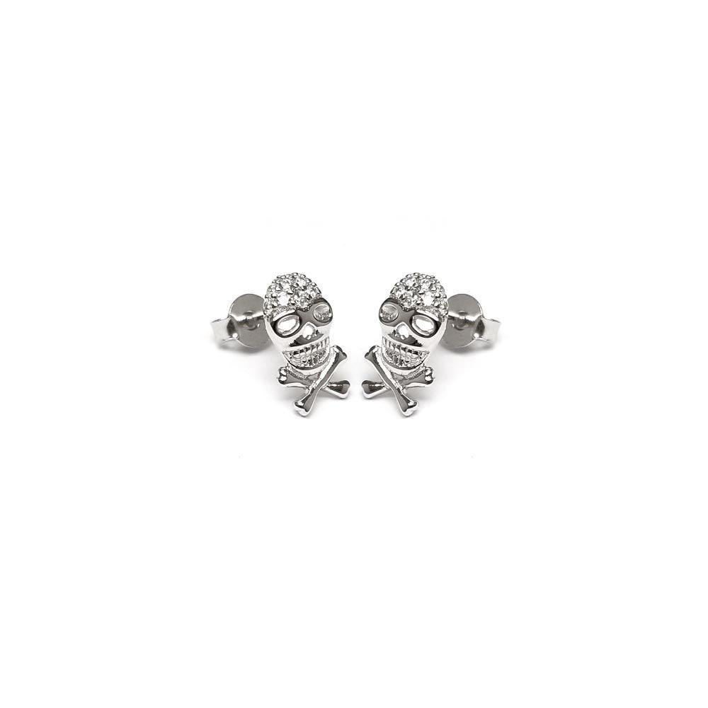 Rhodium Plated 925 Sterling Silver Skull CZ Stud Earrings - ACE00001 | Silver Palace Inc.