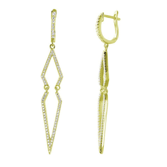 Silver 925 Gold Plated Dangling Geometric CZ huggie hoop Earrings - ACE00094GP | Silver Palace Inc.