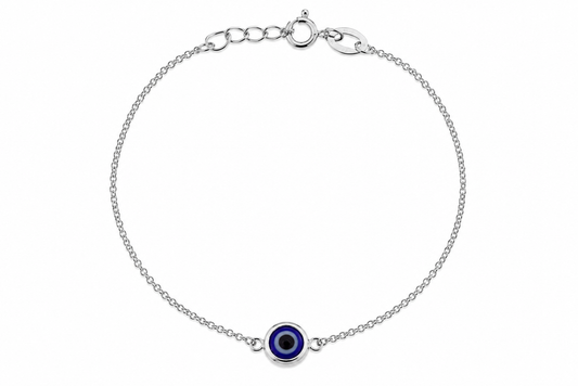 Rhodium Plated 925 Sterling Silver Evil Eye Charm Adjustable Bracelet - APB00001