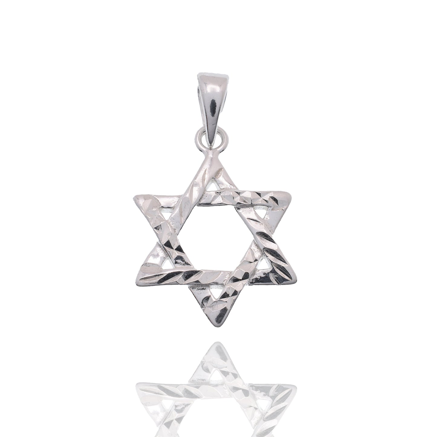 Rhodium Plated 925 Sterling Silver Diamond Cut Star of David 15mm Pendant - APP00001
