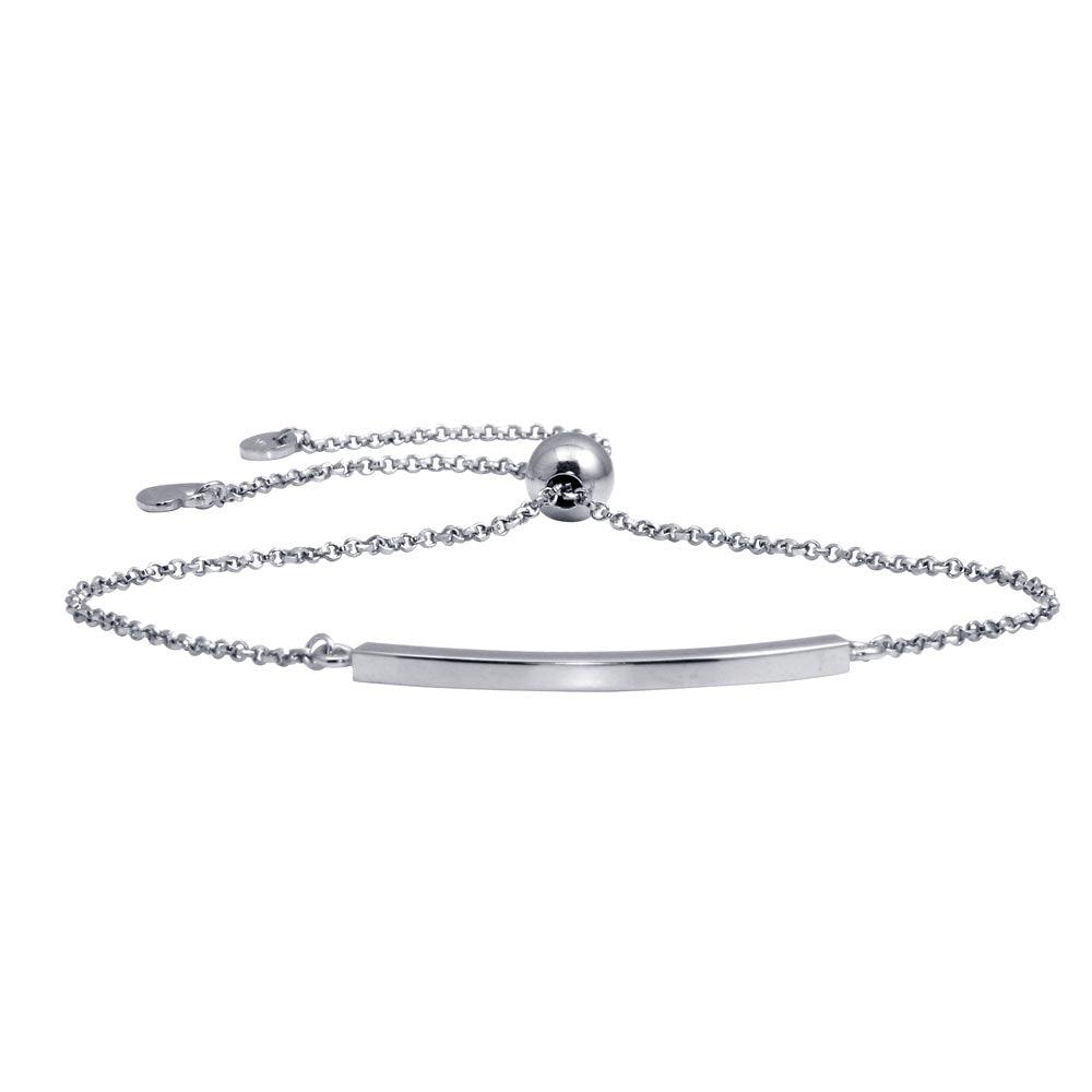 Silver 925 Rhodium Plated Curve Lariat Bracelet - ARB00052RH | Silver Palace Inc.