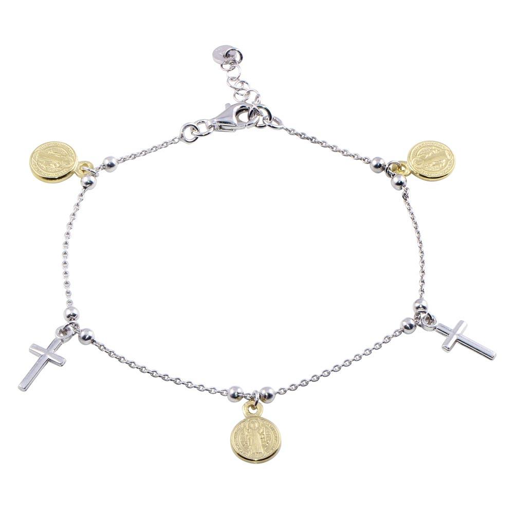 Silver 925 Gold Plated 2 Toned Dangling Charm Bead Bracelet - ARB00056RH-GP | Silver Palace Inc.