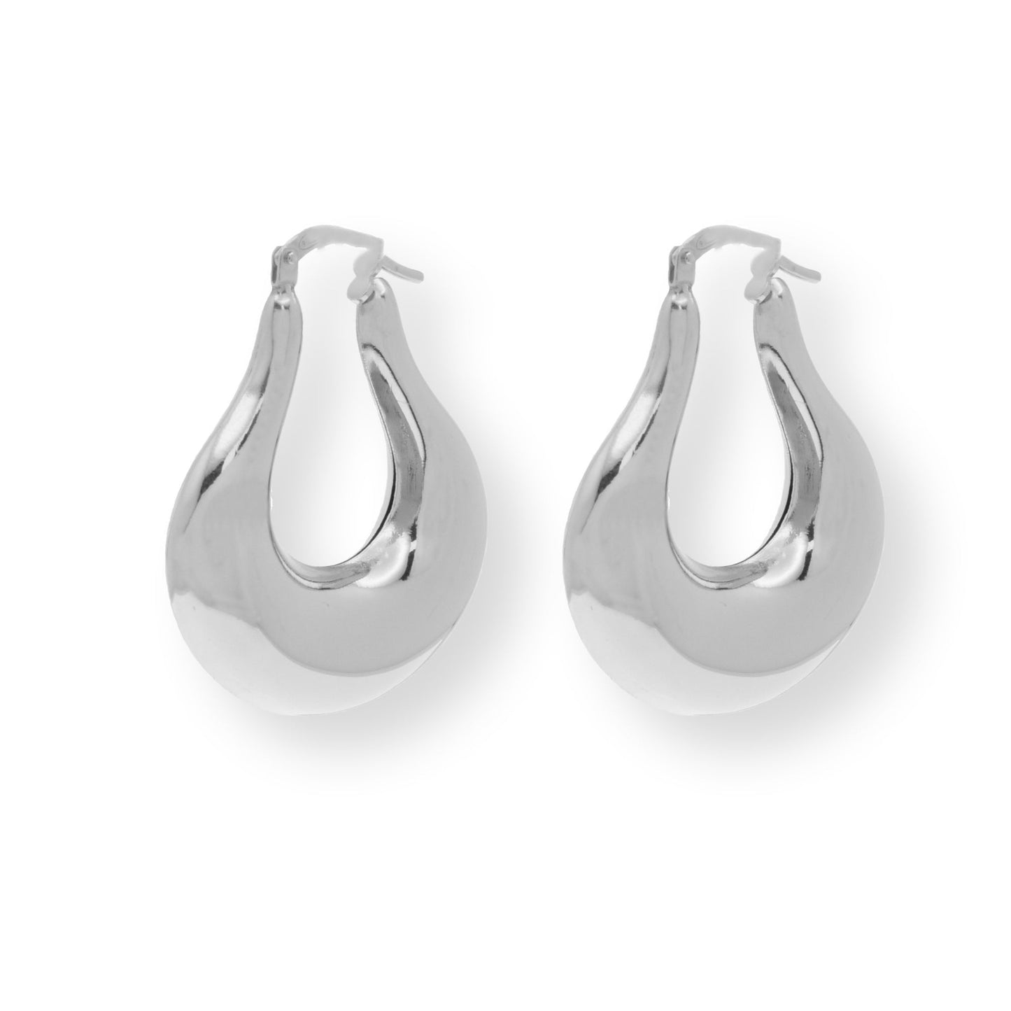 Rhodium Plated 925 Sterling Silver Puffed Chunky Teardrop Latch Lock Earring - ARE00042RH