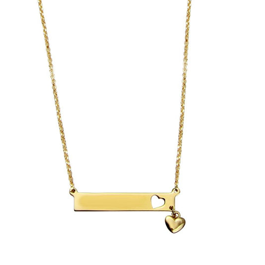 Silver 925 Gold Plated Bar Pendant Necklace with Heart Charm - ARN00047GP | Silver Palace Inc.