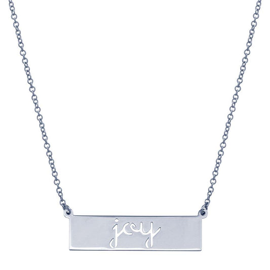 Rhodium Plated 925 Sterling Silver Joy Engraved Bar Pendant Necklace  - ARN00054RH | Silver Palace Inc.