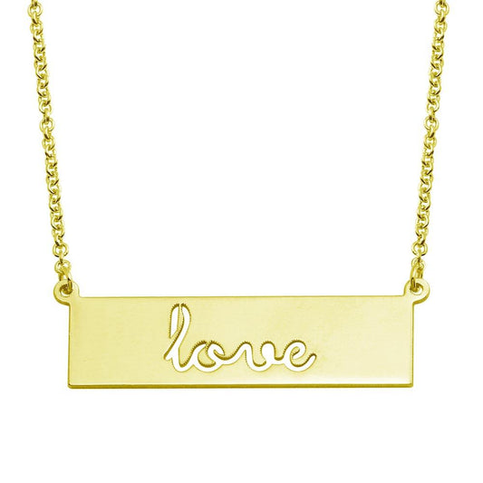 Silver 925 Gold Plated Love Engraved Bar Pendant Necklace  - ARN00055GP | Silver Palace Inc.