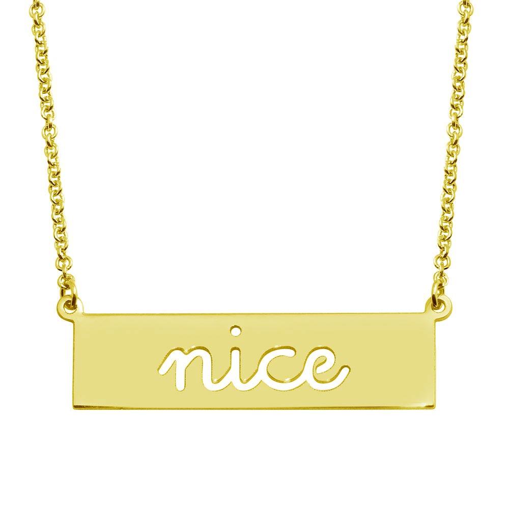 Silver 925 Gold Plated Nice Engraved Bar Pendant Necklace  - ARN00058GP | Silver Palace Inc.