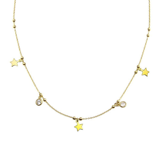 Silver 925 Gold Plated Star and Beads CZ Necklace  - ARN00059GP | Silver Palace Inc.