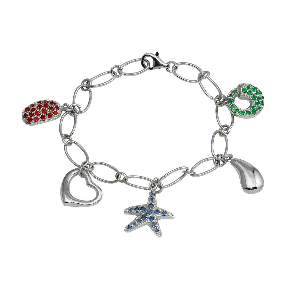 Silver 925 Rhodium Plated Sealife Charm Bracelet - B00011 | Silver Palace Inc.