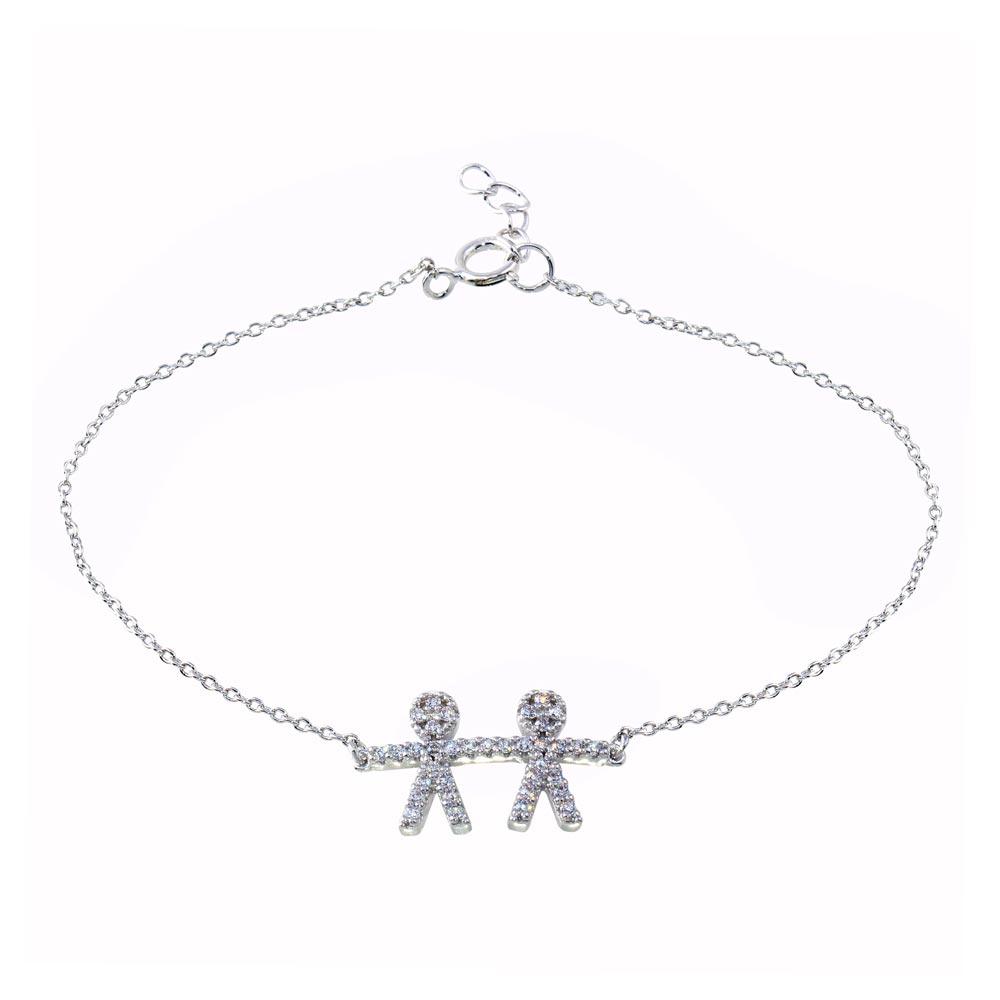 Silver 925 Rhodium Plated CZ Boy Chain Bracelet - BGB00335BOY | Silver Palace Inc.