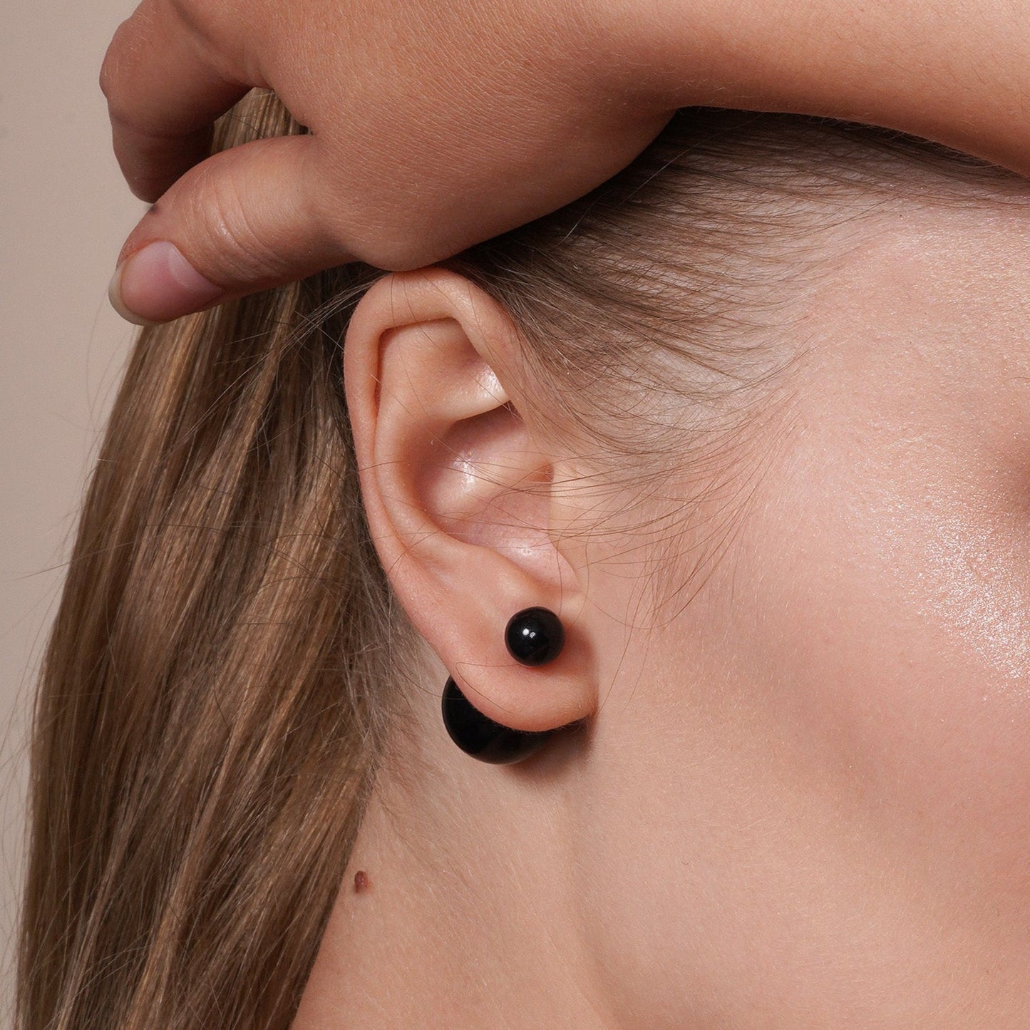 Silver 925 Black Bead Reversible Earrings - BGE00456 BLK