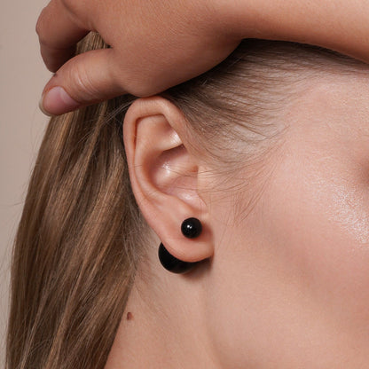 Silver 925 Black Bead Reversible Earrings - BGE00456 BLK