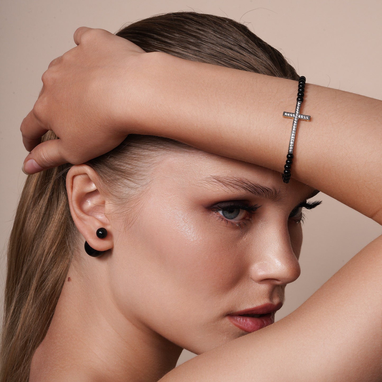 Silver 925 Black Bead Reversible Earrings - BGE00456 BLK