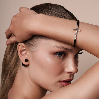 Silver 925 Black Bead Reversible Earrings - BGE00456 BLK