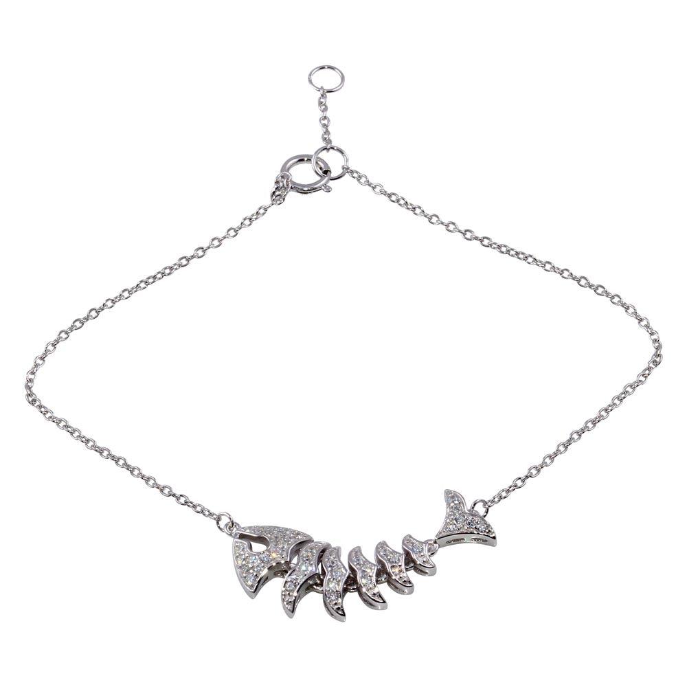 Silver 925 Rhodium Plated Flexible Fish Charm Bracelet with CZ - BGB00309 | Silver Palace Inc.