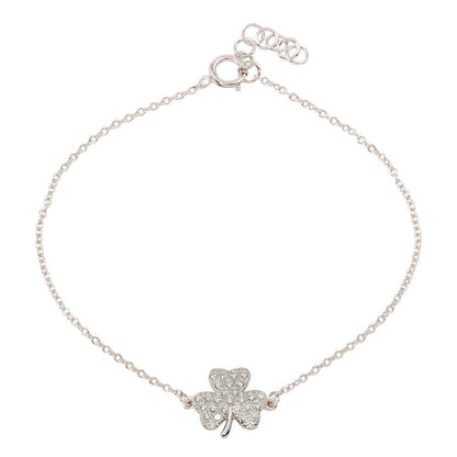 Rhodium Plated 925 Sterling Silver Clover Bracelet with Clear CZ - BGB00311