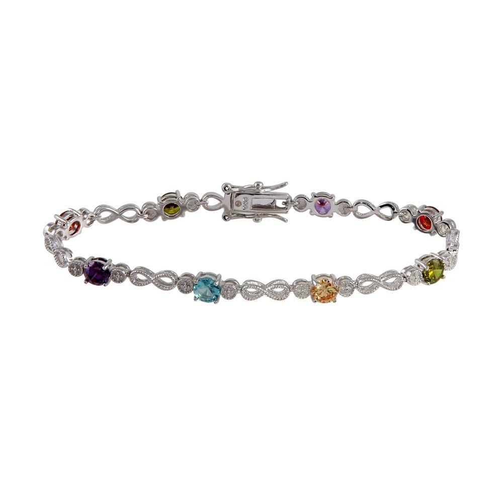 Silver 925 Multi Color CZ Infinity Tennis Bracelet - BGB00313RMUL | Silver Palace Inc.