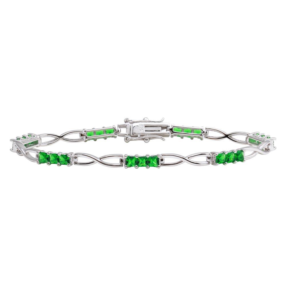 Silver 925 Rhodium Plated 4.4mm Infinity Link Green CZ Tennis Bracelet - BGB00318GRN | Silver Palace Inc.