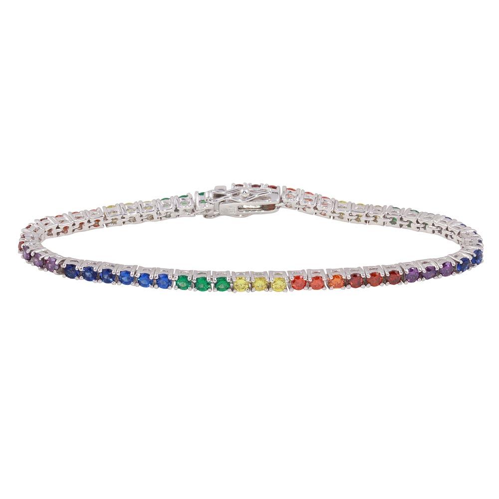 Silver 925 Rhodium Plated Rainbow CZ Tennis Bracelet - BGB00320 | Silver Palace Inc.