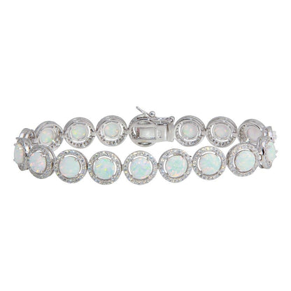 Silver 925 Rhodium Plated Halo CZ Synthetic Opal Tennis Bracelet - BGB00321 | Silver Palace Inc.