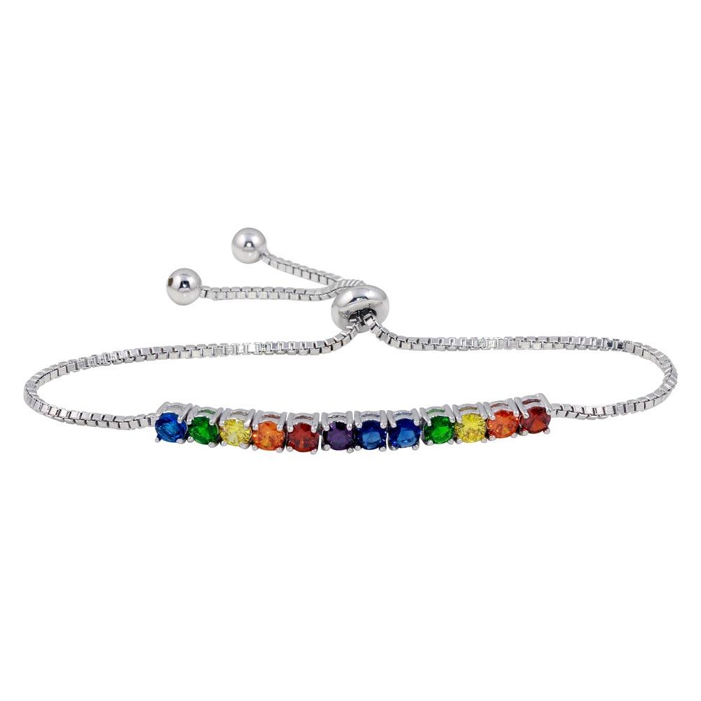 Silver 925 Rhodium Plated Rainbow CZ Lariat Bracelet - BGB00325 | Silver Palace Inc.