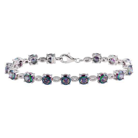 Silver 925 Rhodium Plated Synthetic Mystic Topaz Link Tennis Bracelet - BGB00328 | Silver Palace Inc.