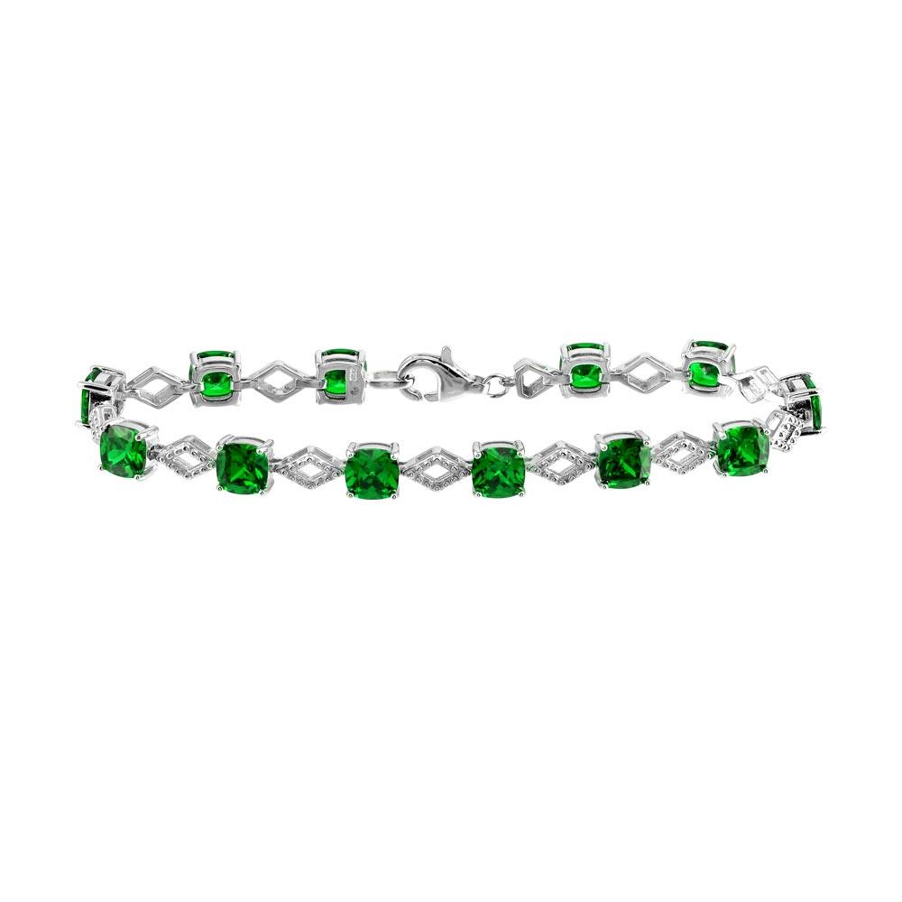 Silver 925 Rhodium Plated Green CZ Link Bracelet - BGB00331GRN | Silver Palace Inc.