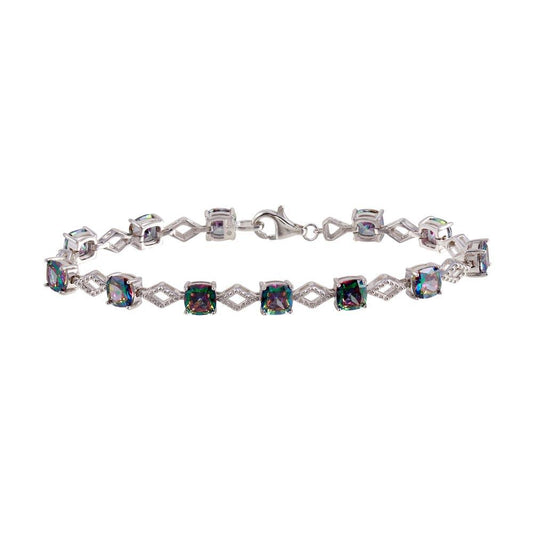 Silver 925 Rhodium Plated Mystic Topaz CZ Link Bracelet - BGB00331MYS | Silver Palace Inc.