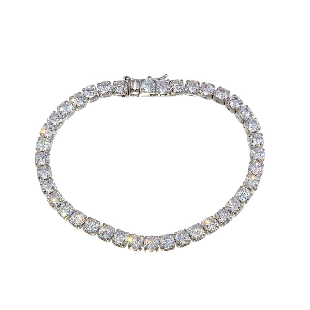 Silver 925 Rhodium Plated Round CZ Tennis 4mm Bracelet - BGB00340 | Silver Palace Inc.