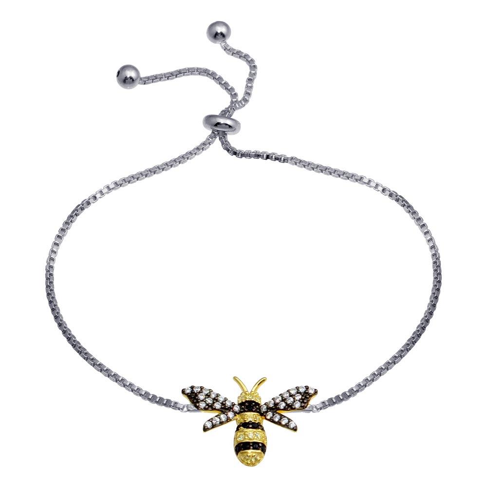 Silver 925 2 Toned BumbleBee Lariat Bracelet - BGB00344RHD | Silver Palace Inc.