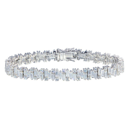 Rhodium Plated 925 Sterling Silver Baguette CZ Bracelet - BGB00345 | Silver Palace Inc.