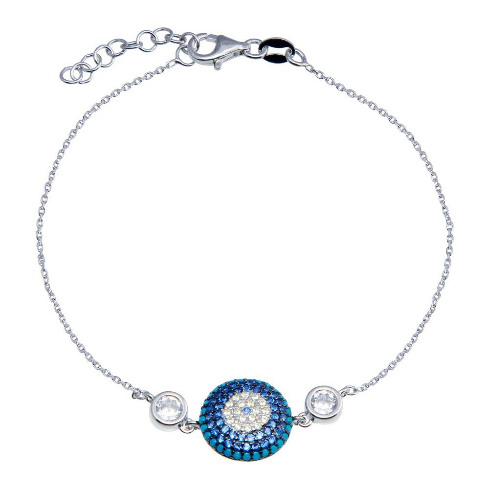 Silver 925 CZ Evil Eye Bracelet - BGB00346 | Silver Palace Inc.