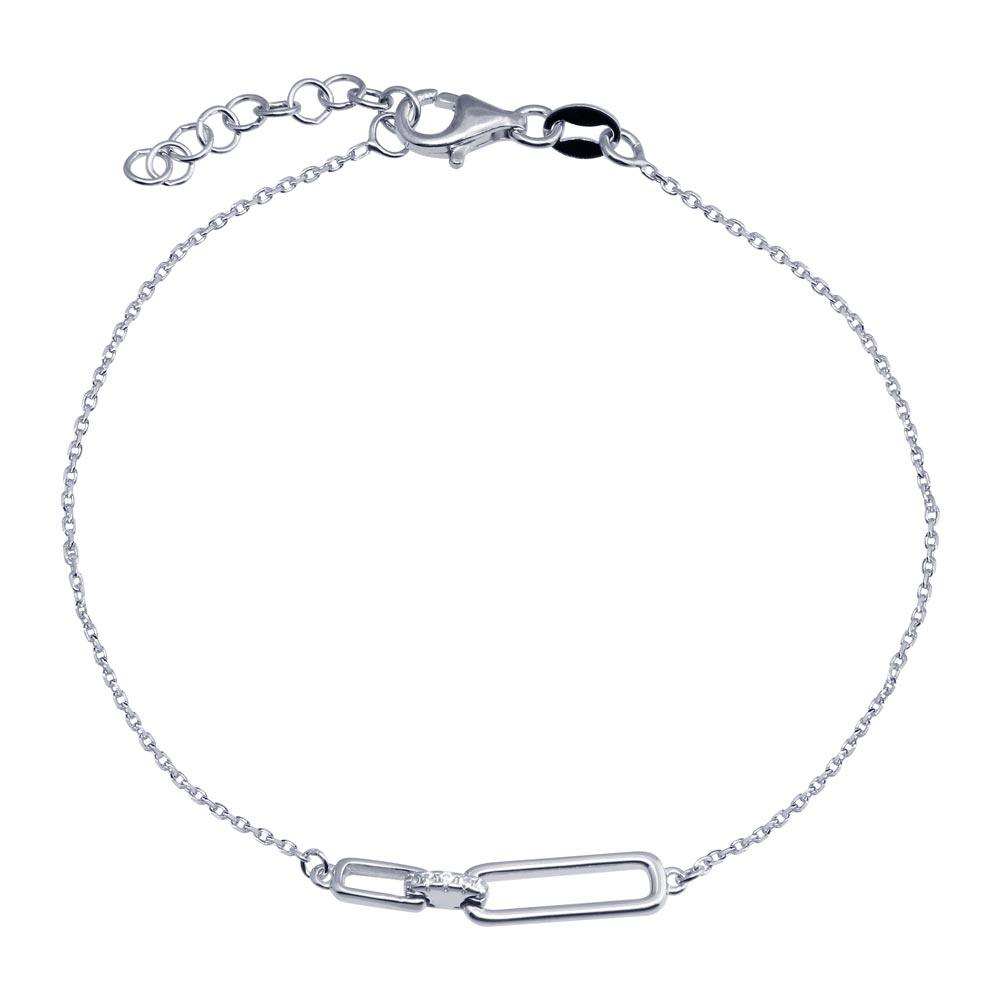 Silver 925 CZ Big and Small Rectangle Charm Bracelet - BGB00347 | Silver Palace Inc.