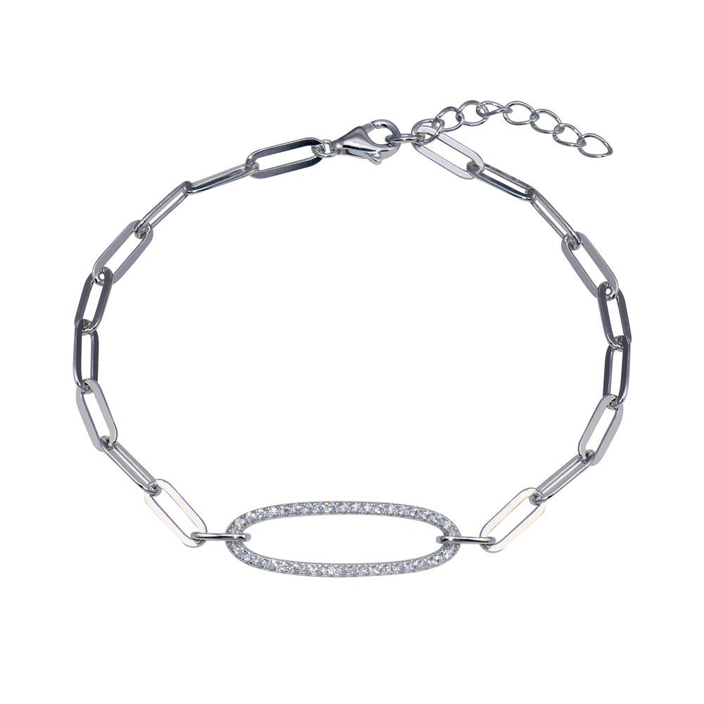 Silver 925 CZ Paperclip Link Bracelet  - BGB00352 | Silver Palace Inc.