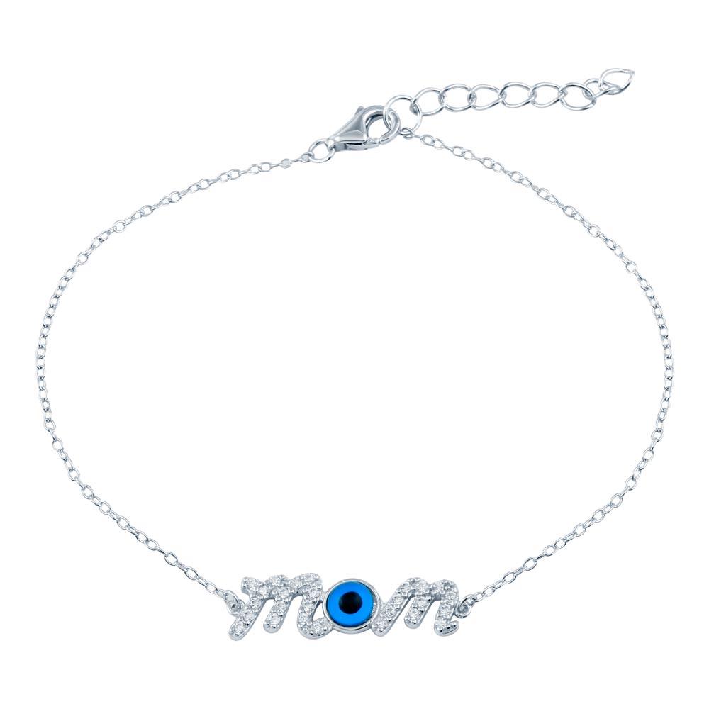 Silver 925 CZ Mom Evil Eye Bracelet  - BGB00353 | Silver Palace Inc.