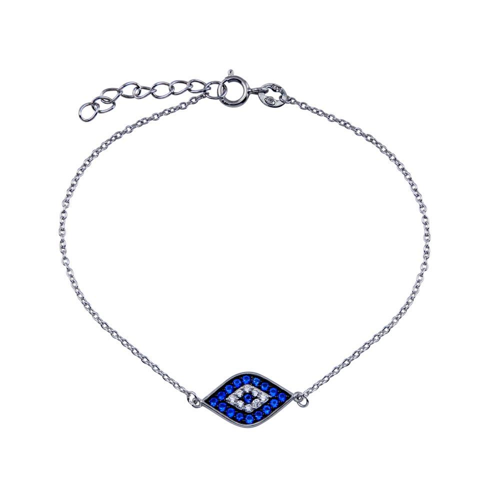 Rhodium Plated 925 Sterling Silver CZ  Evil Eye Bracelet - BGB00361 | Silver Palace Inc.